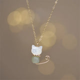 Hetian Jade Pearl Necklace Lazy Cat Pendant 14K Filled Chain Niche Women Jewelry