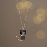 Hetian Jade Pearl Necklace Lazy Cat Pendant 14K Filled Chain Niche Women Jewelry