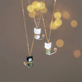 Hetian Jade Pearl Necklace Lazy Cat Pendant 14K Filled Chain Niche Women Jewelry