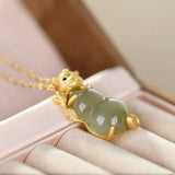 Hetian Jade Gourd Mouse Pendant Necklace S925 Sterling Silver Turquoise Set