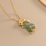 Hetian Jade Gourd Mouse Pendant Necklace S925 Sterling Silver Turquoise Set