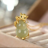 Hetian Jade Gourd Mouse Pendant Necklace S925 Sterling Silver Turquoise Set