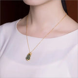 Hetian Jade Gourd Mouse Pendant Necklace S925 Sterling Silver Turquoise Set