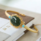 Gray Jade Cuff Bracelet Retro High-End Turquoise S925 Sterling Silve