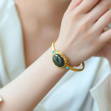 Gray Jade Cuff Bracelet Retro High-End Turquoise S925 Sterling Silve