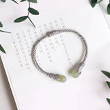Natural Hetian Jade Gray Jade Magnolia Bracelet Women's Retro Chinese Style Ethn