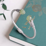 Natural Hetian Jade Gray Jade Magnolia Bracelet Women's Retro Chinese Style Ethn