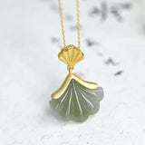 Hetian Jade Gray Jade Pendant Shell Fan-Shaped Leaf Necklace S925