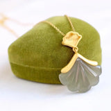 Hetian Jade Gray Jade Pendant Shell Fan-Shaped Leaf Necklace S925