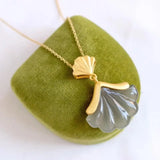 Hetian Jade Gray Jade Pendant Shell Fan-Shaped Leaf Necklace S925