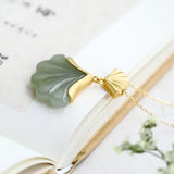 Hetian Jade Gray Jade Pendant Shell Fan-Shaped Leaf Necklace S925