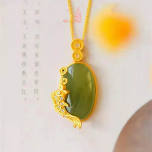 Hetian Jade Gray Jade Carp Pendant Necklace S925 Sterling Silver Vintage Jewelry