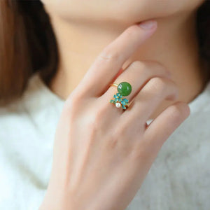 Natural Hetian Jade Green Jade Pearl Ring S925 Sterling Silver