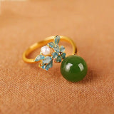 Natural Hetian Jade Green Jade Pearl Ring S925 Sterling Silver