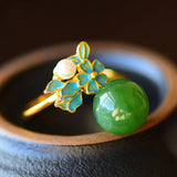 Natural Hetian Jade Green Jade Pearl Ring S925 Sterling Silver