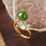 Natural Hetian Jade Green Jade Pearl Ring S925 Sterling Silver