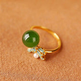 Natural Hetian Jade Green Jade Pearl Ring S925 Sterling Silver