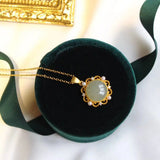 Green Jade Pendant S925 Sterling Silver Ancient Style Round Jade Vintage Palace