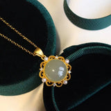 Green Jade Pendant S925 Sterling Silver Ancient Style Round Jade Vintage Palace
