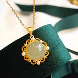 Green Jade Pendant S925 Sterling Silver Ancient Style Round Jade Vintage Palace