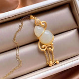 Sterling Silver Inlaid Jade Pendant Necklace