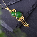 Sterling Silver Inlaid Jade Pendant Necklace
