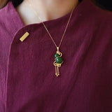 Sterling Silver Inlaid Jade Pendant Necklace
