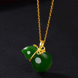 Hetian Jade Pendant Gourd Green Jade S925 Silver Women's Necklace