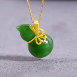 Hetian Jade Pendant Gourd Green Jade S925 Silver Women's Necklace