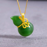 Hetian Jade Green Jade Pendant Gourd S925 Silver Pendant Women's Necklace