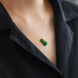 Hetian Jade Green Jade Pendant Gourd S925 Silver Pendant Women's Necklace