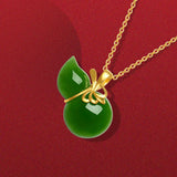 Hetian Jade Green Jade Pendant Gourd S925 Silver Pendant Women's Necklace