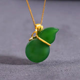Hetian Jade Green Jade Pendant Gourd S925 Silver Pendant Women's Necklace