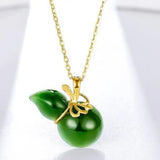 Hetian Jade Pendant Gourd Green Jade S925 Silver Women's Necklace