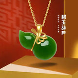 Hetian Jade Green Jade Pendant Gourd S925 Silver Pendant Women's Necklace