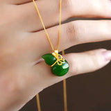 Hetian Jade Green Jade Pendant Gourd S925 Silver Pendant Women's Necklace