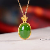Natural Hetian Jade Green Jade Pendant S925 Sterling Silver Jade Bamboo Necklace