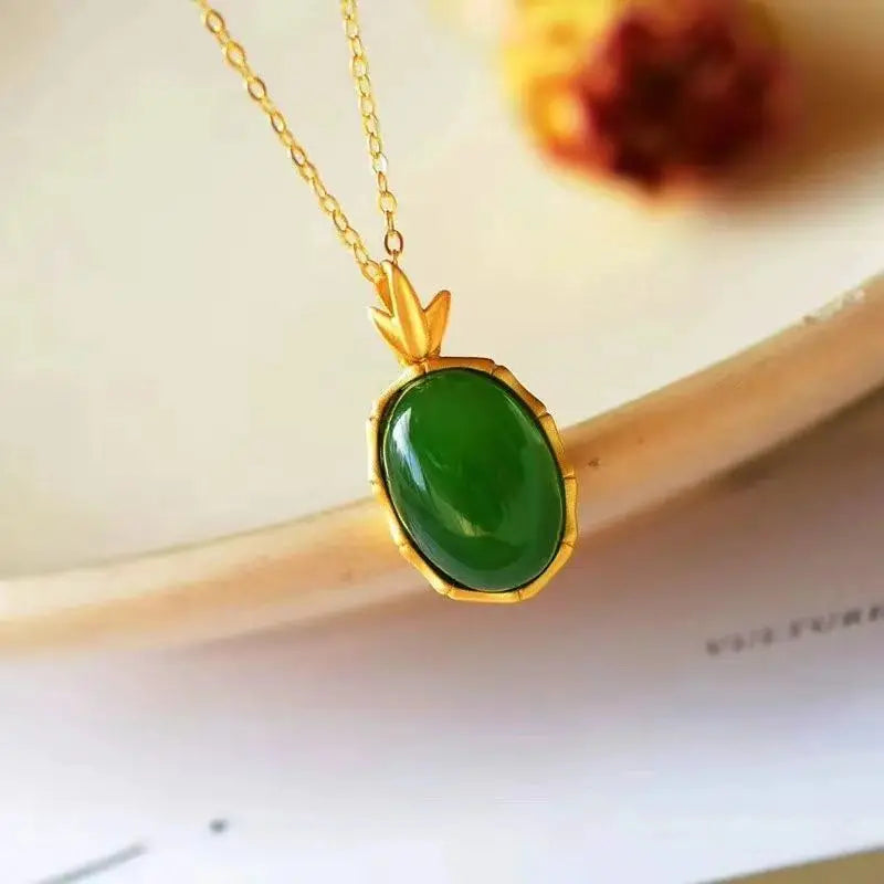 Natural Hetian Jade Green Jade Pendant S925 Sterling Silver Jade Bamboo Necklace