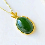 Natural Hetian Jade Green Jade Pendant S925 Sterling Silver Jade Bamboo Necklace