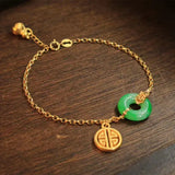 Natural Hetian Jade Green Jade Safeness Ring Bracelet S925 Sterling Silver