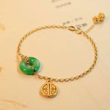 Natural Hetian Jade Green Jade Safeness Ring Bracelet S925 Sterling Silver