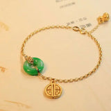 Natural Hetian Jade Green Jade Safeness Ring Bracelet S925 Sterling Silver