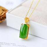 Natural Hetian Jade Green Jade Square Plate Pendant Au950 Inlaid Jade