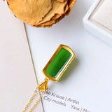 Natural Hetian Jade Green Jade Square Plate Pendant Au950 Inlaid Jade