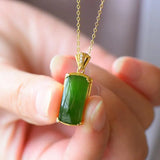 Natural Hetian Jade Green Jade Square Plate Pendant Au950 Inlaid Jade