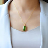 Natural Hetian Jade Green Jade Square Plate Pendant Au950 Inlaid Jade