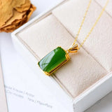 Natural Hetian Jade Green Jade Square Plate Pendant Au950 Inlaid Jade