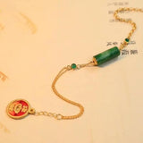 Natural Hetian Jade Green Jade Bracelet S925 Sterling Silver Lucky Tail
