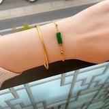 Natural Hetian Jade Green Jade Bracelet S925 Sterling Silver Lucky Tail
