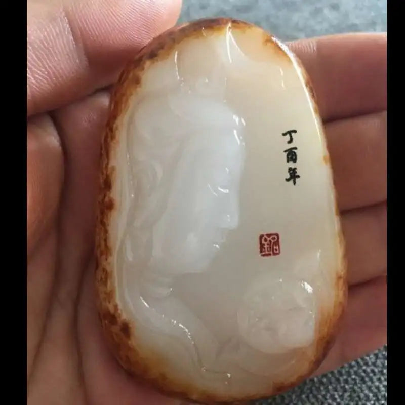 Hand-Carved Hetian Jade Guanyin Buddha Pendant Charm for Men Women